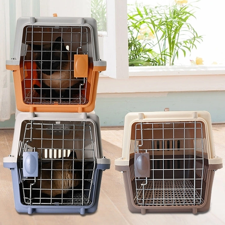 Pet Aviation Box Portable Travel Cat Cage Small Dog Air Transport Box 48x32x30cm(Coffee)